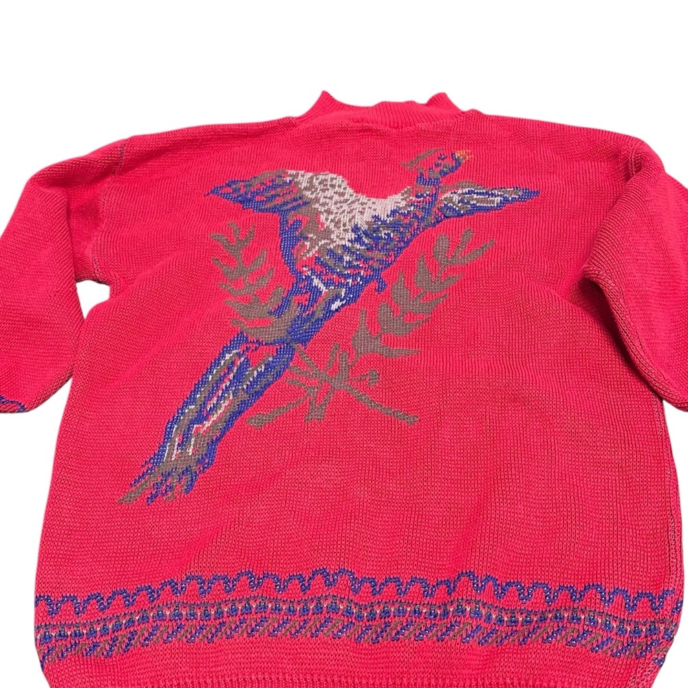 Vintage Koret Bird‎ Novelty Sweater Red Graphic Knit Made in USA Large